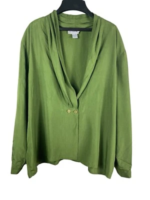 VTG 90s Jennifer Moore Lightweight Silky Feel Green Plunging V-neck Top 20W - Image 1 of 4