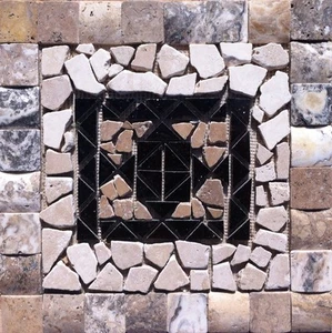 15 7/8" X 15 7/8" Stone & Granite Medallion - Black Galaxy granite - Picture 1 of 3