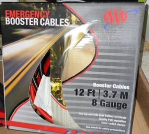 AAA Emergency Booster Jumper Cables 12 ft 8 Gauge ~ Fits Top & Side Terminals - Picture 1 of 1