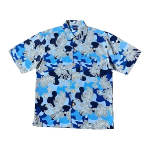 “Men’s Hawaiian Aloha Shirt – Blue Floral Short Sleeve Button Down” size L - Picture 1 of 7