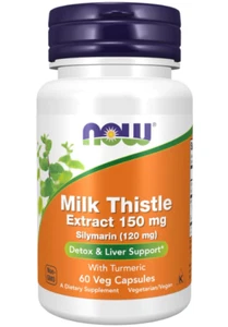 NOW Foods Milk Thistle Silymarin Extract, W/ Turmeric, 150 mg, 60 Veg Capsules - Picture 1 of 4