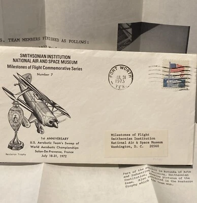 FLOWN -SMITHSONIAN INSTITUTION MILESTONES OF FLIGHT US AEROBOTIC TEAM WINS 1973 - Image 1 of 4