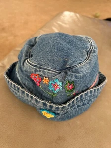 Talbots Hat Kids Children Denim Floral Embroidery S/M 6.75” Opening, Cute, Nice! - Picture 1 of 9