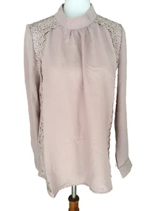 Oddy Womens Lace Blouse Blush Pink Long Sleeve Size Large Office Work Dressy NEW - Picture 1 of 7