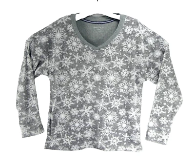 Top de pijama para mujer Nautica gris blanco pequeño sedoso elástico polar copo de nieve Foto 1 de 4