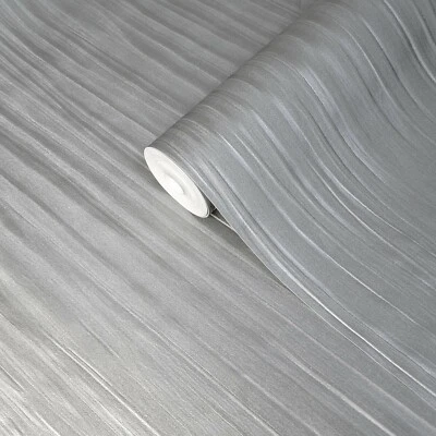 Moderno rollo de papel tapiz texturizado líneas desgastadas tela sintética gris plata liso Foto 1 de 4