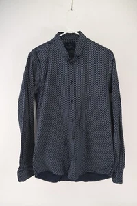 Scotch & Soda Mens Blue Diamond Print Long Sleeve Slim Button-Down Shirt Size M - Picture 1 of 5