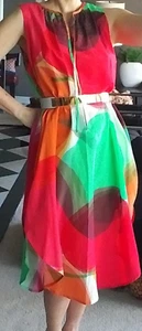 Finley "Apple Print" ärmelloses Kleid Midi grün rot orange weiß Print Large - Bild 1 von 13