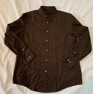 DKNY Men's Button Down Long Sleeve Brown And Green Stripe Shirt XL - Picture 1 of 7