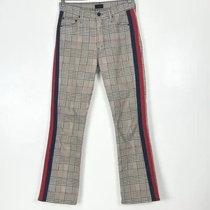MOTHER The Insider Sz 26 Happy People Read & Drink Coffee Red Stripe Plaid Pants - Picture 1 of 16