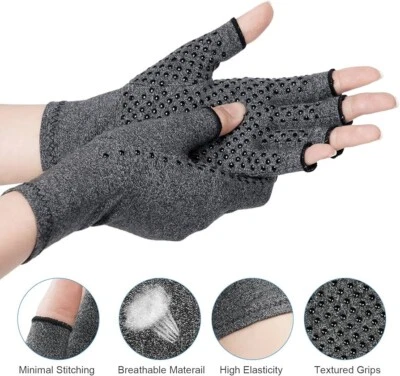 Copper Compression Gloves Anti Arthritis Fingerless Hand Support Pain Relief UK - Image 1 of 4