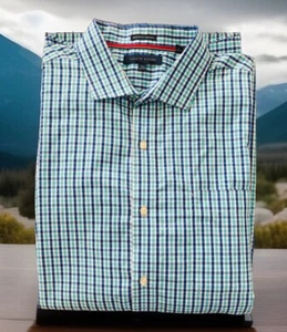 Tommy Hilfiger regular fit non-iron LS blue box Pattern shirt Sz 18 34/35 - Picture 1 of 11