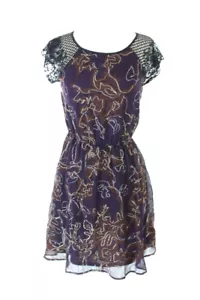 Made For Impulse Fashion Week New Plum Printed Lace-Inset Dress S - Picture 1 of 4