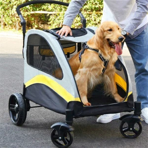 L/XL Large Dog Stroller Pet Pushchair Foldable Travel Cart w Front & Back Door - Picture 1 of 59