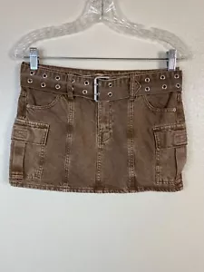 Pacsun Brown Denim Y2K Cargo Mini Skirt Women size 25 Belted Waist Festival - Picture 1 of 15