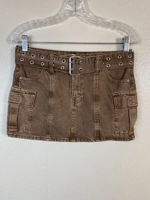 Minifalda cargo Pacsun marrón denim Y2K para mujer talla 25 cinturón cintura festival Foto 1 de 4