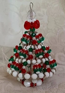 Vintage Sicherheitsnadel rot grün weiß Acryl Perlen bunt Weihnachtsbaum - Bild 1 von 3