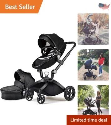 Adjustable Baby Stroller with Shock Absorption & Reversible Seat - Black - Image 1 of 4