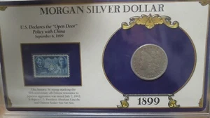 1899-O MORGAN SILVER DOLLAR WITH STAMP POSTAL COMMEMORATIVE SOCIETY - Picture 1 of 6