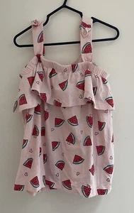Carters Kids Girls Watermelon Print Bow Strap Ruffle Sleeveless Top Pink Size 8 - Picture 1 of 4