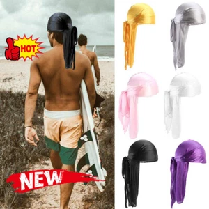 Bandana Doo Durag Headwear Long Tail Soft Silk Pirate Cap Wrap - Bild 1 von 15