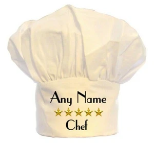 PERSONALISED 5 STAR CHEFS CHEF'S HAT PRINT 100% POLYESTER BBQ BIRTHDAY CHRISTMAS - Picture 1 of 2