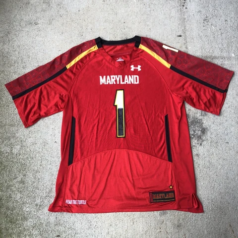 Under Armour Maryland Terrapins Terps #1 Red Football Jersey Men's Size Large Cover