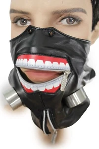 Herren gruselig schwarz Mode halbe Gesichtsmaske Bio Hazard Einheitsgröße Reißverschluss Kostüm - Bild 1 von 7