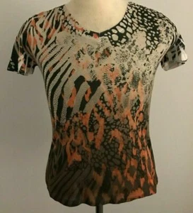 Kiara Women's Animal Print with Bling V-Neck Cap Sleeve Top Size: S - Picture 1 of 9