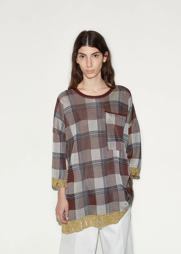 ACNE STUDIOS Tunica oversize Acne Studio Borgogna Check al dettaglio $540