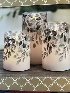 Mikasa Full Body Illumination Set Of 3 Led Candles - Light Green Leaves - Picture 1 of 11