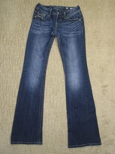 Miss Me Jeans Women 26 Blue Low Rise Boot Distressed Pants Bedazzled Embellish - Picture 1 of 9