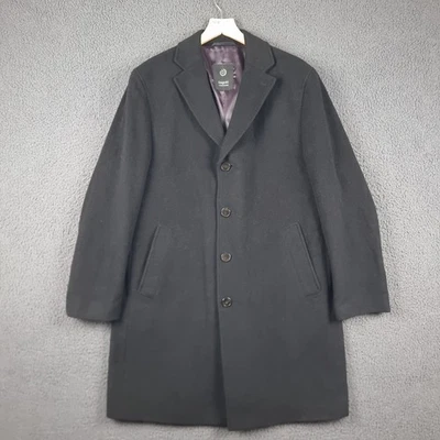BUGATTI Coat Mens L Large Black Wool & Cashmere Long Overcoat Lined Collared - Image 1 of 4
