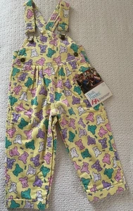 Vtg Hush Puppies vestbac OVERALLS~YELLOW+teal pink+bears Print CORDUROY~12 m~NWT - Picture 1 of 1