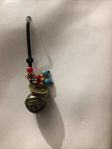 Brass Keychains Pendant Good Luck Charm & Five Good Luck Coins Feng Shui Vintage - Picture 1 of 3