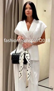 ZARA NEW WOMAN BELTED ZW DOUBLE BREASTED LINEN VEST WHITE XS-XL 3736/240/250 - Picture 1 of 4