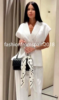 ZARA NEW WOMAN BELTED ZW DOUBLE BREASTED LINEN VEST WHITE XS-XL  3736/240/250 - Image 1 of 4