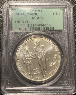 1995-D $1 Paralympic Commemorative Silver Dollar PCGS MS69 OGH Old Green Holder - Image 1 of 4