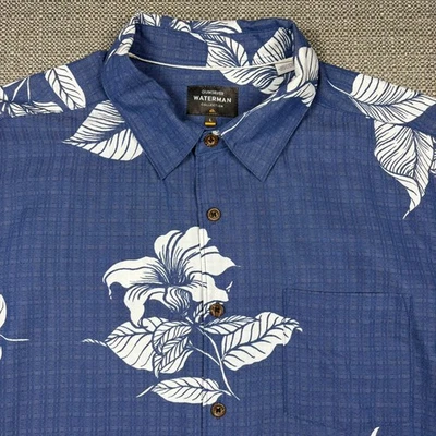 Camisa Quiksilver Waterman Para Hombre L Hawaiana Manga Corta Azul Blanco Floral Flor Foto 1 de 4