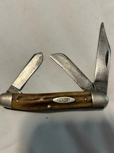Vintage 1970’s CASE XX USA 10 dot 5347 HP STOCKMAN KNIFE RED SCROLL 3 BLADE KNIF - Picture 1 of 8