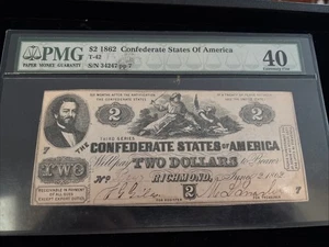 1862 $2 Confederate States of America Note T-42 PCGS XF 40 - Picture 1 of 8