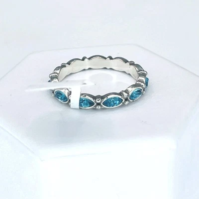 Anillo apilador Brighton nuevo con etiquetas tono plata marquesa azul cristal banda de eternidad talla 7 Foto 1 de 4