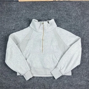 Cropped Half Zip Hoodie Damen Größe 2/4 grau gerippt Kängurutasche Freizeit - Bild 1 von 6