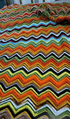 Manta afgana Chevron multicolor brillante vintage genuina naranja amarillo Foto 1 de 4