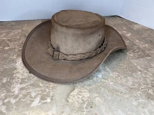 VINTAGE Australian Overlander Genuine Leather Outback  Hat Made In Australia Sm - Picture 1 of 11