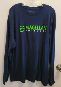Magellan Outdoors Mens Long Sleeve T Shirt Logo Cotton Blend Blue Size 2XL - Picture 1 of 6