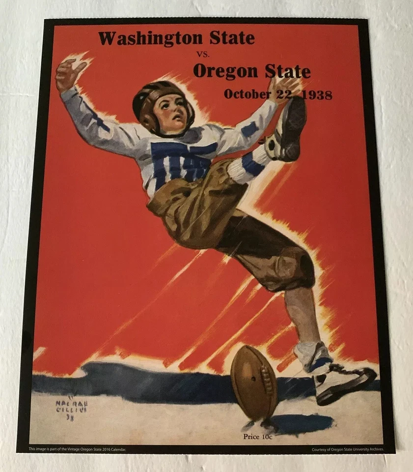 Oregon State Beavers v Washington St Football 1938 Program Poster Print 14”x11” - Image 1 of 1