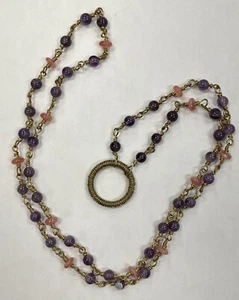 Handmade Brass Wire Wrapped Amethyst/Rhodochrosite Key Holder Lanyard - Picture 1 of 3