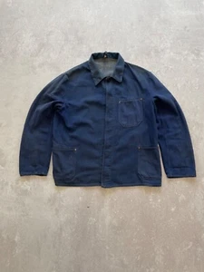 Giacca da lavoro francese vintage indaco chore cappotto Sanfor denim cotone blu uomo L - Foto 1 di 24