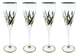 Set of Four 4 Murano Champagne Wine Glass Hand Painted Gold Silver - Picture 1 of 4